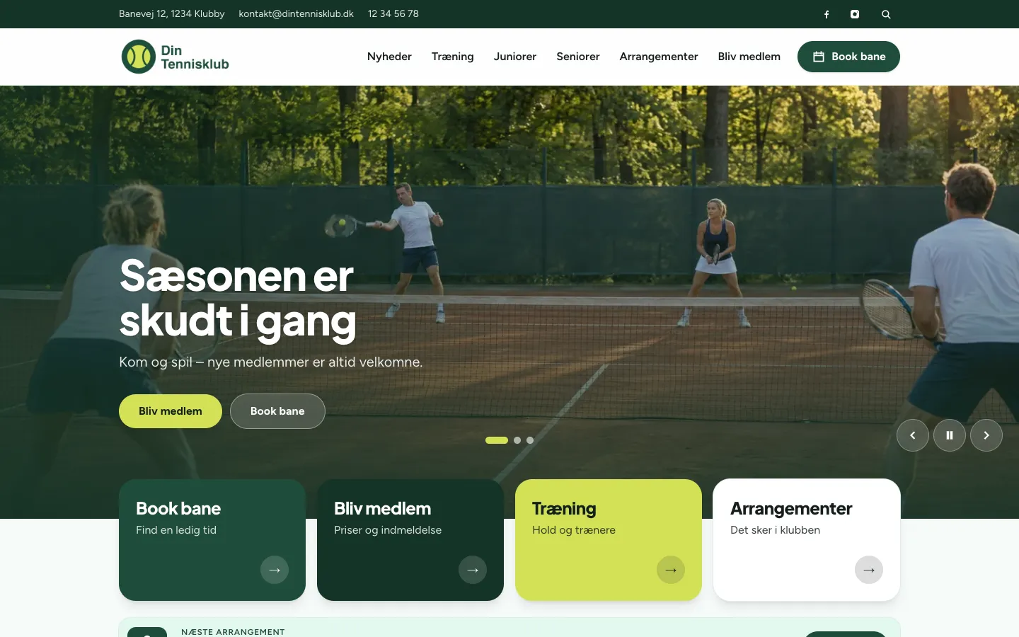 Forsiden af “Din Tennisklub” i designet Moderne
